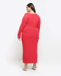 River Island Plus knit rib jumper maxi dress Red Discount
