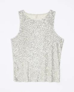 River Island Plus silver sequin tank top Grey Hot