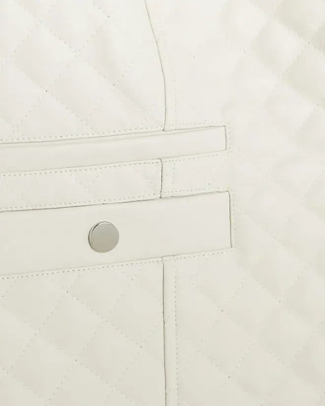 River Island Plus stone faux leather quilted blazer Cream Outlet