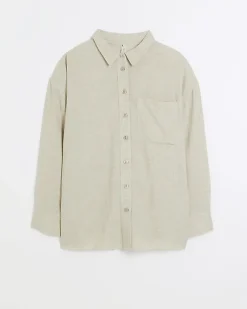 River Island Plus stone oversized shirt with linen Cream Best