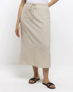 River Island Plus stone skirt with linen Cream Online