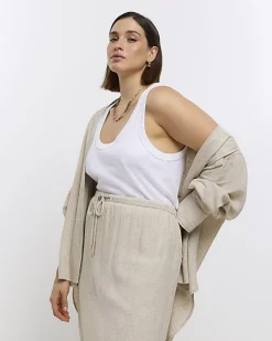 River Island Plus stone skirt with linen Cream Online