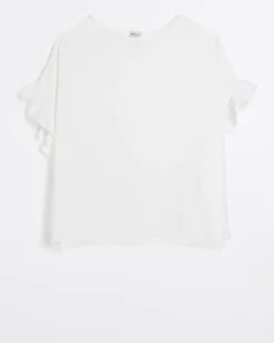 River Island Plus frill sleeve t-shirt White Sale