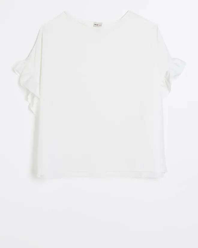 River Island Plus frill sleeve t-shirt White Sale