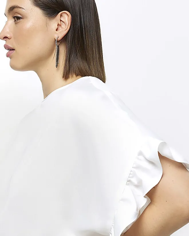 River Island Plus frill sleeve t-shirt White Sale