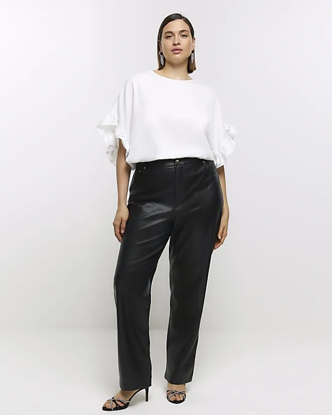 River Island Plus frill sleeve t-shirt White Sale