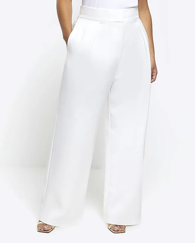 River Island Plus pleated wide leg trousers White New
