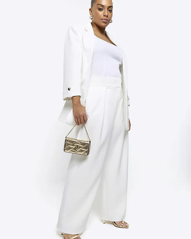 River Island Plus pleated wide leg trousers White New