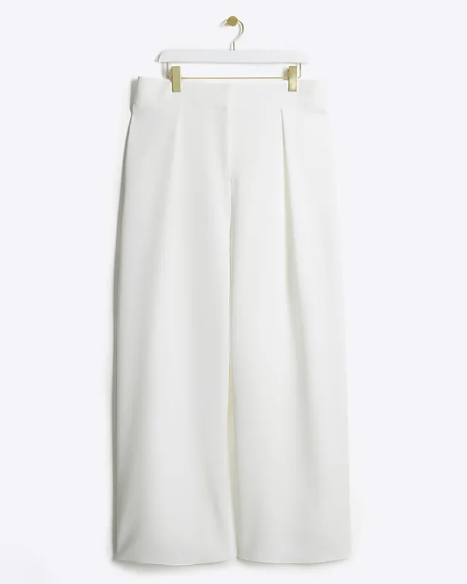 River Island Plus pleated wide leg trousers White New