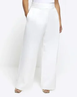 River Island Plus pleated wide leg trousers White New
