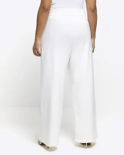 River Island Plus pleated wide leg trousers White New