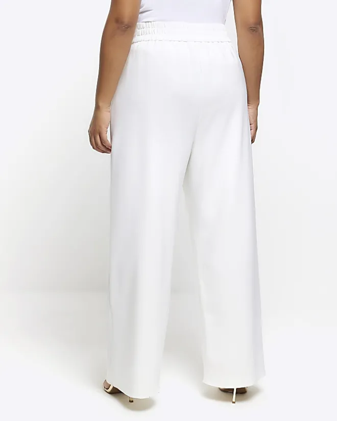 River Island Plus pleated wide leg trousers White New