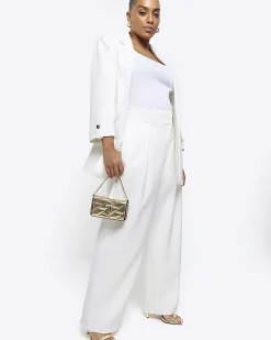 River Island Plus pleated wide leg trousers White New