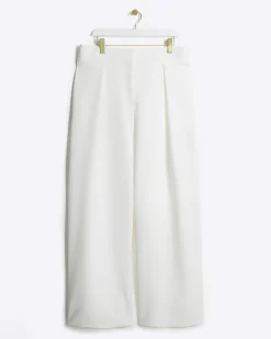 River Island Plus pleated wide leg trousers White New