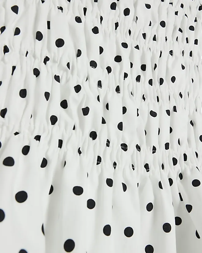 River Island Plus Polka Dot Shirred Bardot Top White Hot