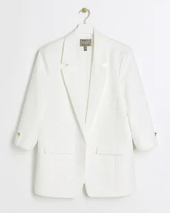 River Island Plus roll sleeve blazer White Clearance