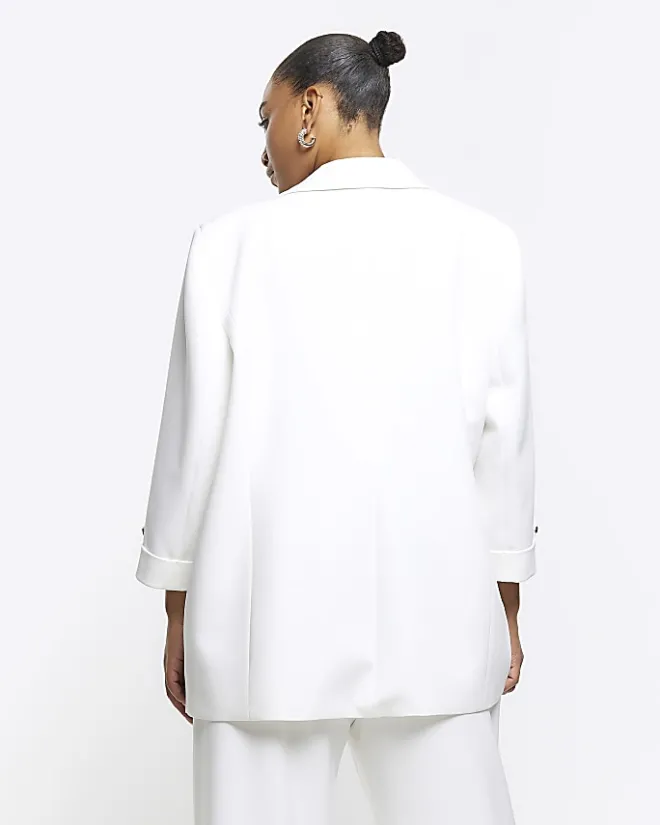 River Island Plus roll sleeve blazer White Clearance