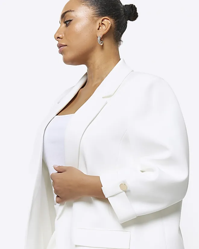 River Island Plus roll sleeve blazer White Clearance