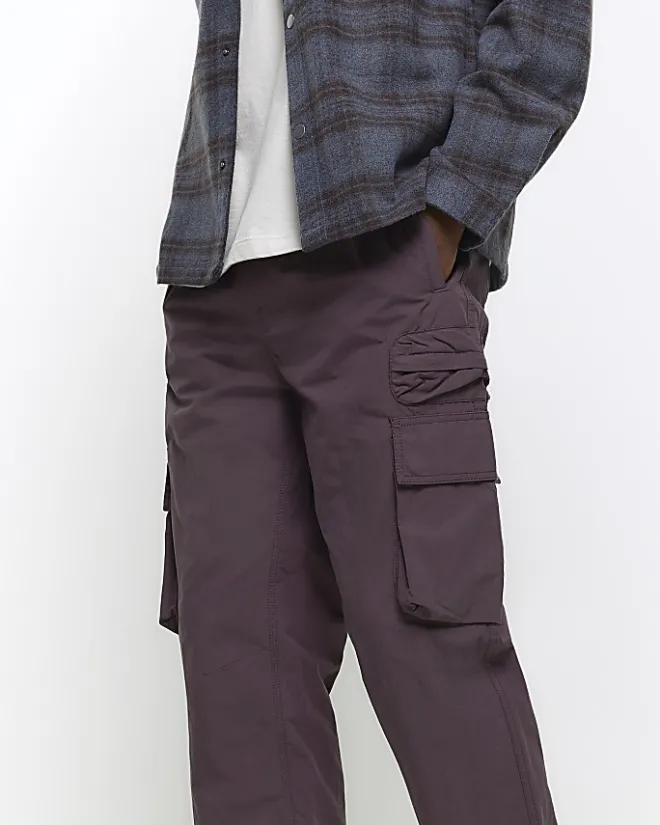 River Island regular fit elasticated cargo trousers Purple Sale