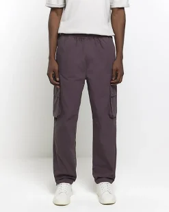 River Island regular fit elasticated cargo trousers Purple Sale