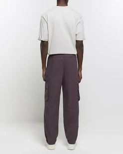 River Island regular fit elasticated cargo trousers Purple Sale