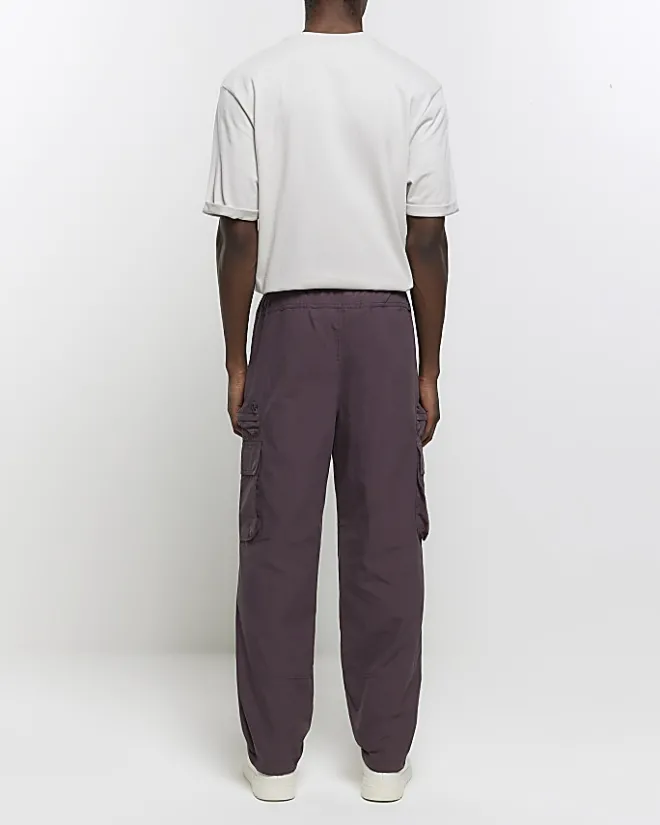 River Island regular fit elasticated cargo trousers Purple Sale