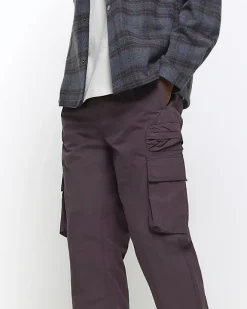 River Island regular fit elasticated cargo trousers Purple Sale