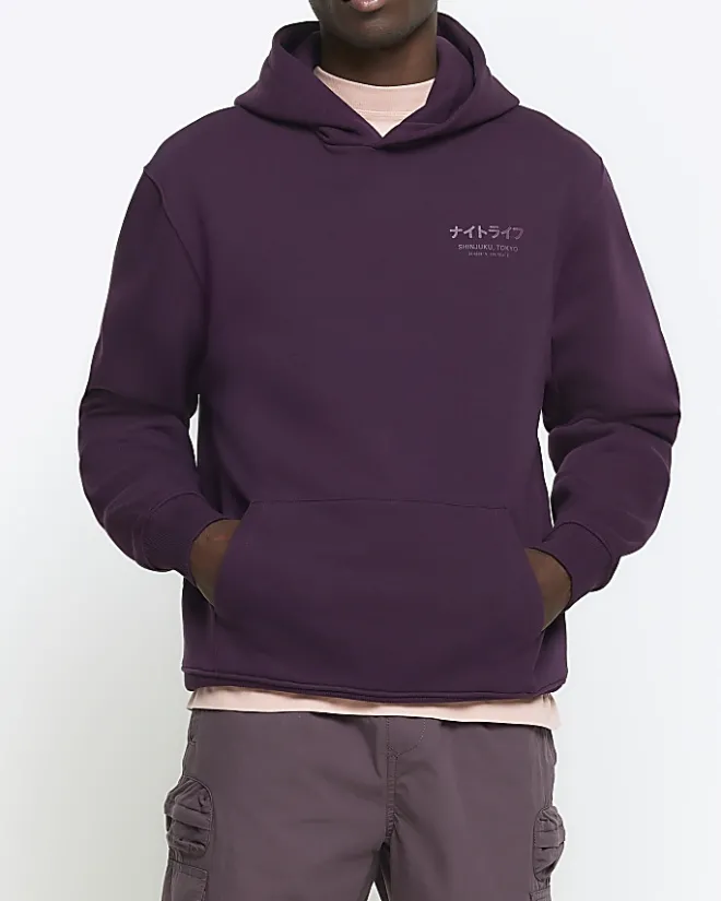 River Island regular fit Japanese graphic hoodie Purple Sale