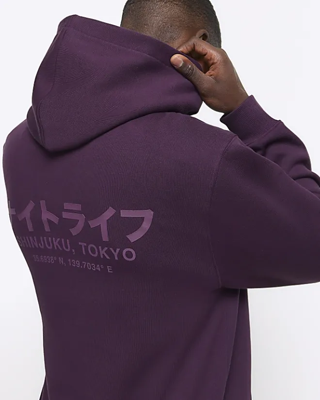 River Island regular fit Japanese graphic hoodie Purple Sale