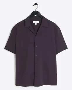 River Island regular fit seersucker revere shirt Purple Clearance