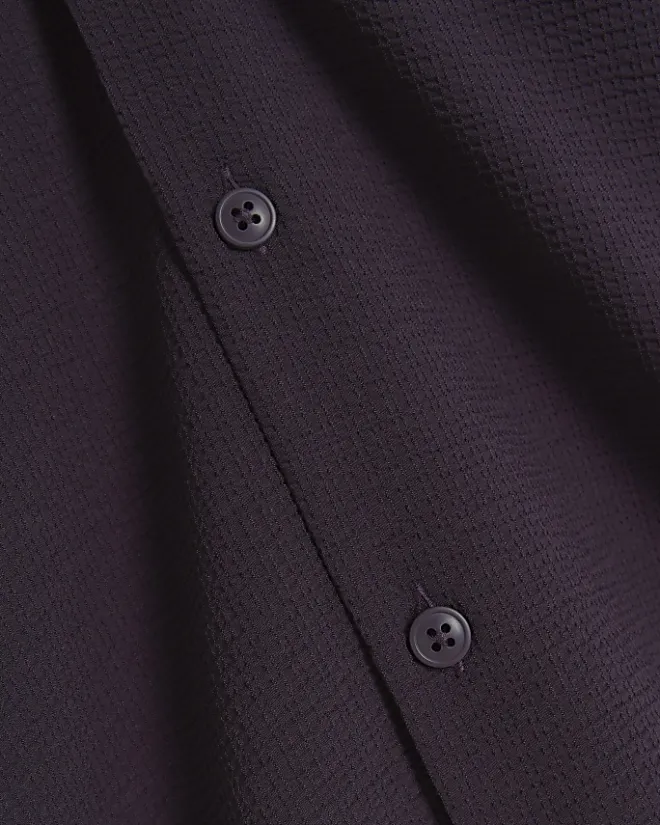 River Island regular fit seersucker revere shirt Purple Clearance