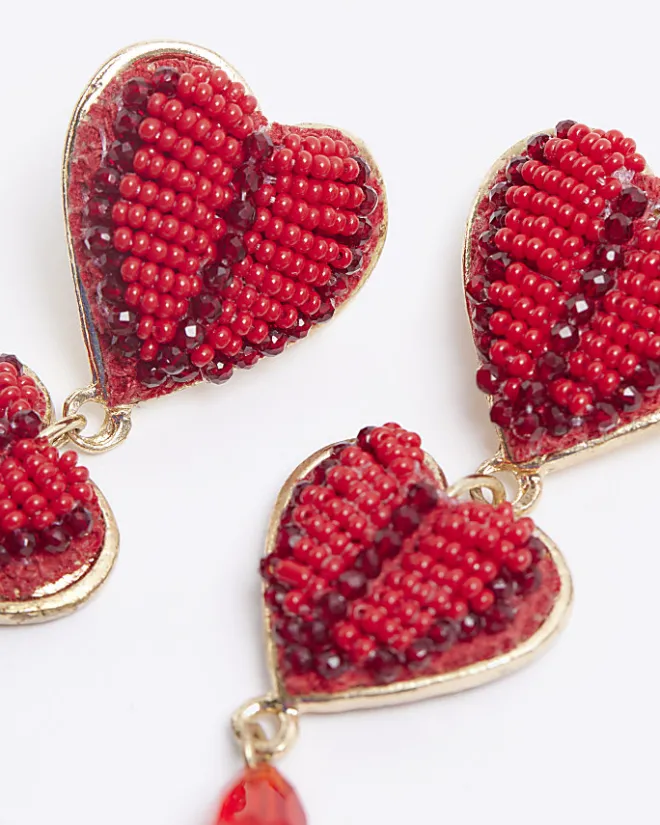 River Island beaded heart drop earrings Red Sale