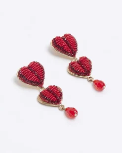 River Island beaded heart drop earrings Red Sale