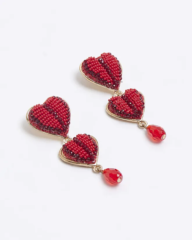 River Island beaded heart drop earrings Red Sale