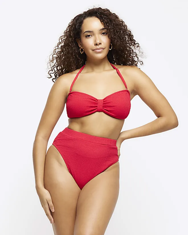 River Island crinkle bandeau bikini top Red Best