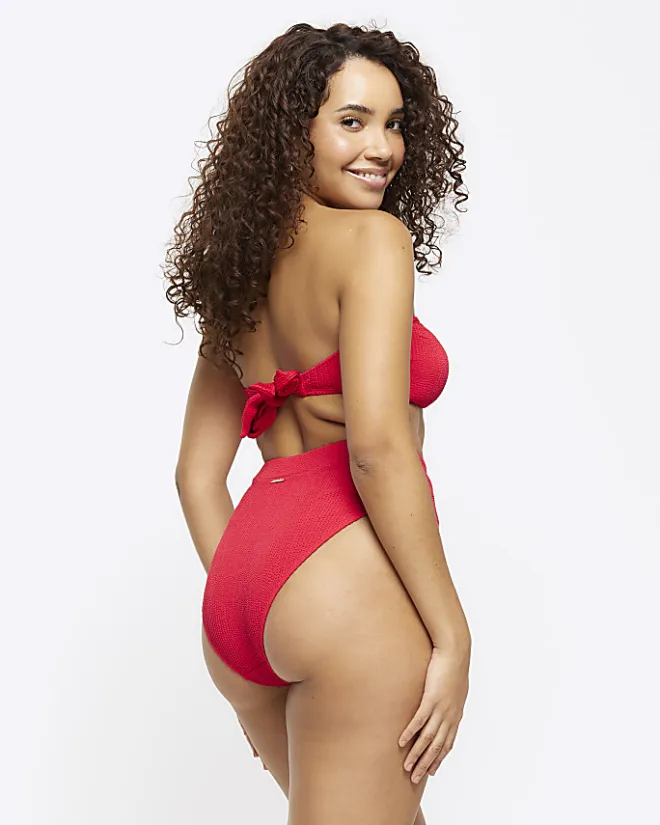 River Island crinkle bandeau bikini top Red Best
