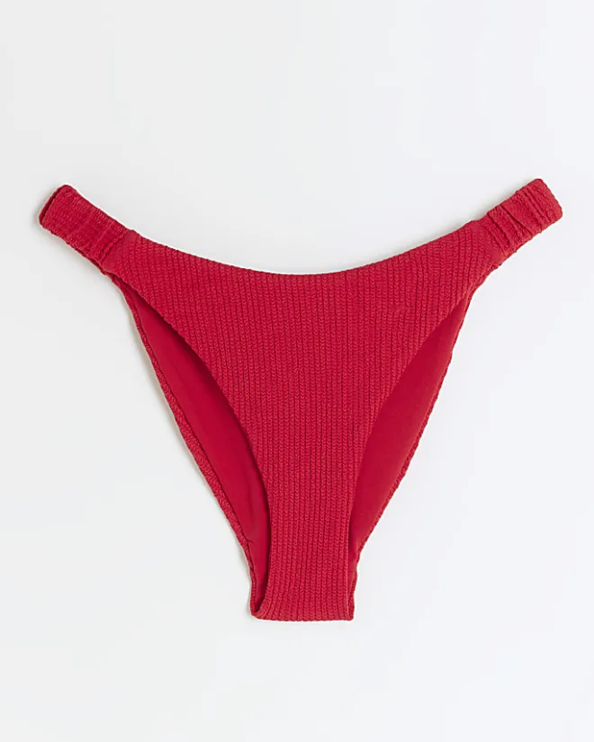 River Island crinkle bikini bottoms Red Online