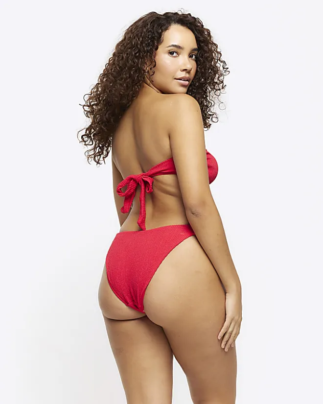 River Island crinkle bikini bottoms Red Online