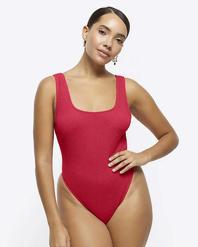 River Island crinkle Swimsuit Red Online