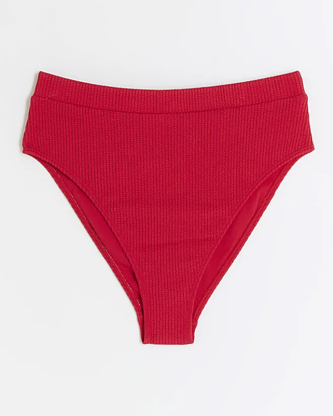River Island high waisted crinkle bikini bottoms Red Sale
