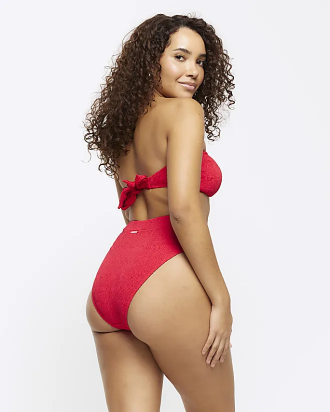 River Island high waisted crinkle bikini bottoms Red Sale