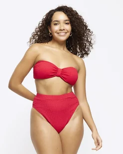 River Island high waisted crinkle bikini bottoms Red Sale