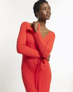 River Island knit rib jumper maxi dress Red Clearance