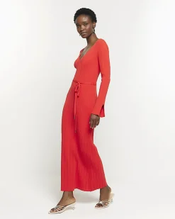 River Island knit rib jumper maxi dress Red Clearance