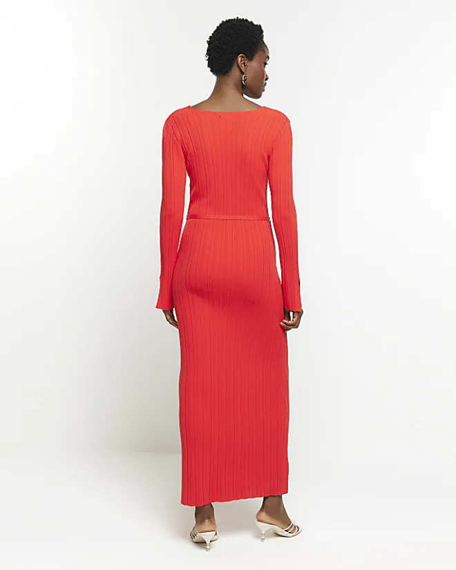 River Island knit rib jumper maxi dress Red Clearance
