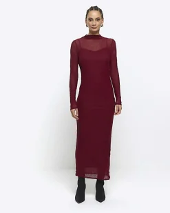 River Island mesh bodycon maxi dress Red Online