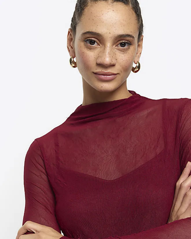 River Island mesh bodycon maxi dress Red Online