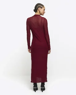 River Island mesh bodycon maxi dress Red Online