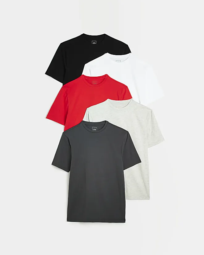 River Island multipack of 5 muscle fit t-shirts Red Online