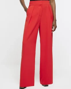 River Island pleated wide leg trousers Red Online